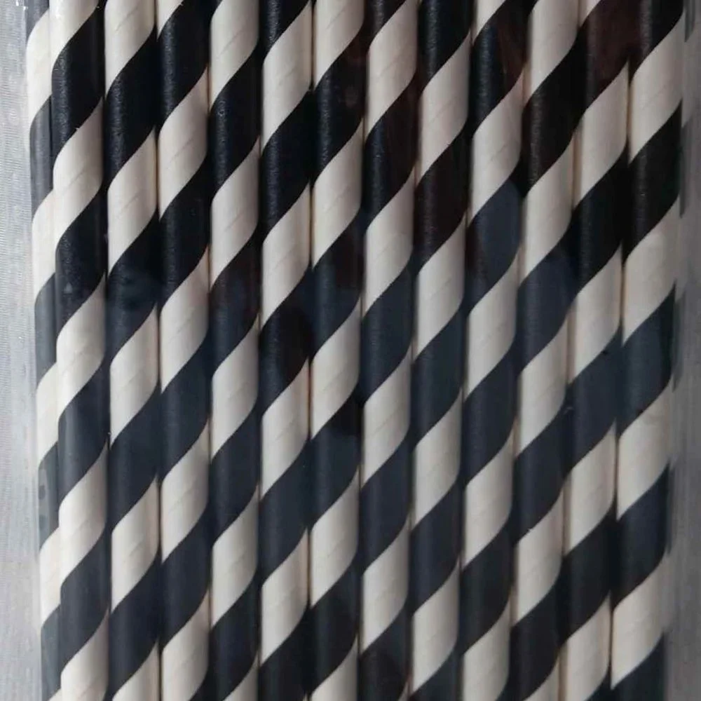 Black and White Striped Paper Straws 25 CT Gothic Party Décor NEW